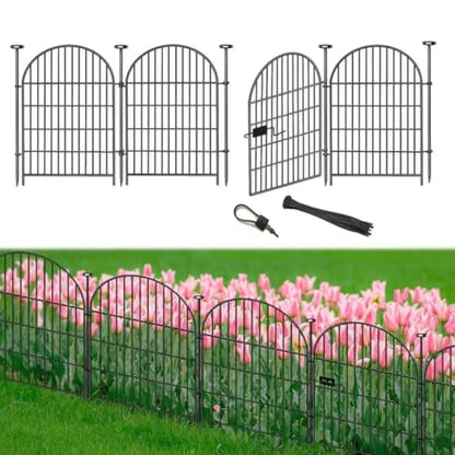 Tall Garden Fence Animal Barrier, 32 in(H) x8.8 Ft(L) 4 Panels Garden Fence with Gate, Dog Fence Outdoor for Yard, Arched Rustproof Metal No Dig Fences for Dogs, Flower Bed Fencing - size: 32''(H)-4panels-8.8ft(L)