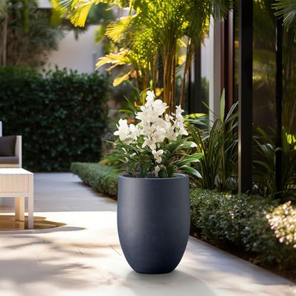 Kante Large Round Bullet Dusty Blue Concrete Planter 21.7" Tall, Outdoor - color: Antique Blue