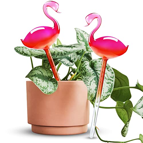 NiHome Self Watering Globes 2 Pack Glass Plant Waterer Flamingo Pink 10in - color: pink