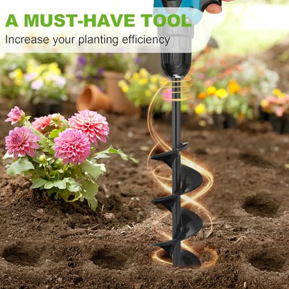 Auger Drill Bit for Planting 3 x 9 Inch, Garden Spiral Drill Bit Bulb Planter Tool Drill Auger for Planting Bulb, Bedding Plant, Post or Umbrella Hole Digger for 3/8" Hex Drive - size: 3" x 9"-Black