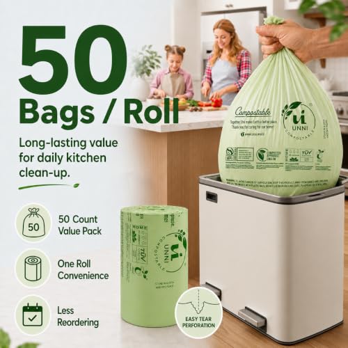 UNNI 8 Gallon Compostable Bags, 100 Count, 30 Liter, Extra Thick 0.85 Mil - size: 100 Count (Pack of 1), style: 8 Gallon