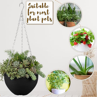 Zopeal 16 Pack Self Watering Hanging Planters 8 Inch Garden Flower Plant Pot Container with Drainer and Chain Round Hanging Pot Plant Basket for Indoor Outdoor Plants (Black) - color: Black