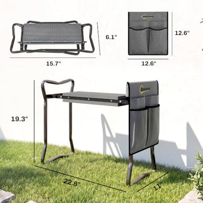 Outsunny Garden Kneeler and Seat with Tool Pouch, Gray - color: Grey