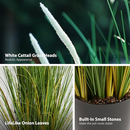 KOL 4ft 2-Pack Artificial Cattail Reed Grass, 47.2’’ Fake Onion Grass Plant - size: 4FT