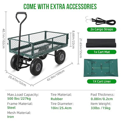 GarveeLife 500 LBS Steel Garden Cart with Removable Liner - color: Green