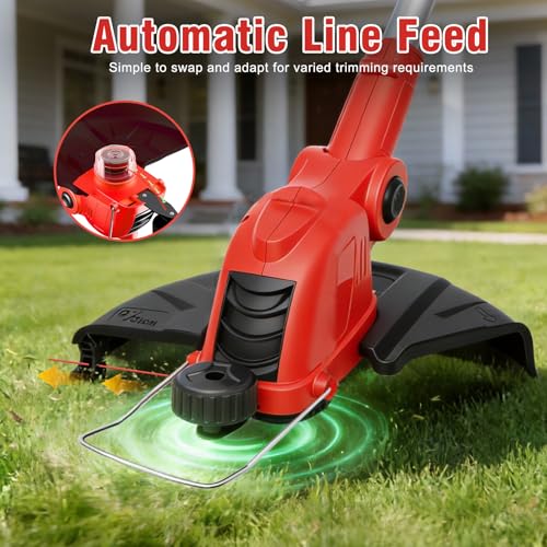 21V Electric Weed Wacker & Edger Lawn Tool Auto-Feed with 2.0Ah X 2 Battery - color: Bright Red