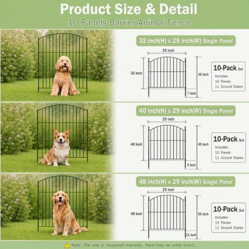 Decorative Metal Garden Fence, 48in(H) No-Dig Flower Bed Border, 24ft(L) - size: 48in(H)x29in(L) 10 Panels