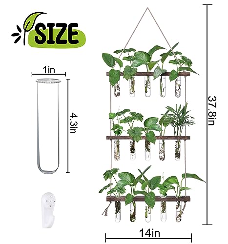 XXXFLOWER Wall Hanging Propagation Station with Wooden Stand 5 Glass Test Tubes 3 Tiered Planters Wall Terrarium for Home Office Plant Hanger Flower Vases Wall Decor Hydroponic Cuttings - color: Brown, size: 15 Tube Vases