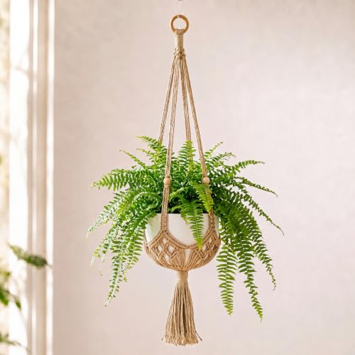 Shappy 1 Pack Boho Macrame Plant Hanger for Indoor - color: Jute Color, size: Style E