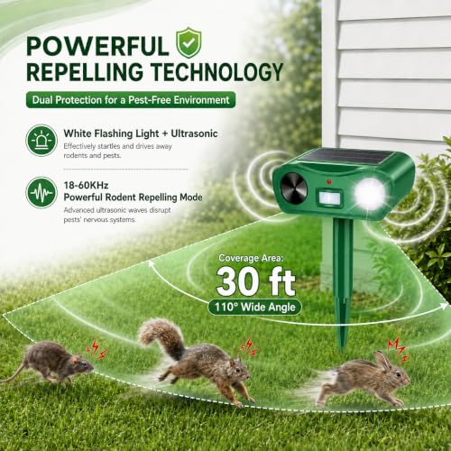 18-60 kHz Ultrasonic Solar Animal Repeller, 2-Pack Deer Repellent Devices