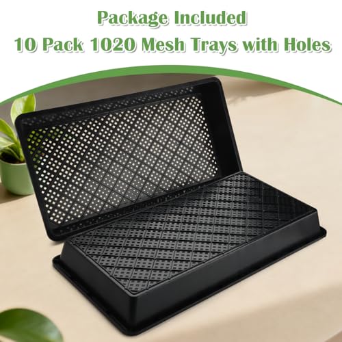 RooTrimmer 10 Pack 1020 Mesh Trays, Extra Strength 1020 Mesh Bottom Trays with Holes, 20'' x 10'', Heavy Duty Propagation Flats for Microgreens, Seed Starting, Soil Blocks, Hydroponics & Wheatgrass - size: 20L x 10W x 2.3 H