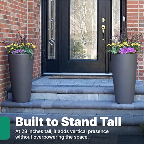 Step2 Tremont Tall Round Tapered Planter 2-Pack, 28 in Resin Planters, Self-Watering, Dark Cedar - color: Dark Cedar, size: 2-Pack