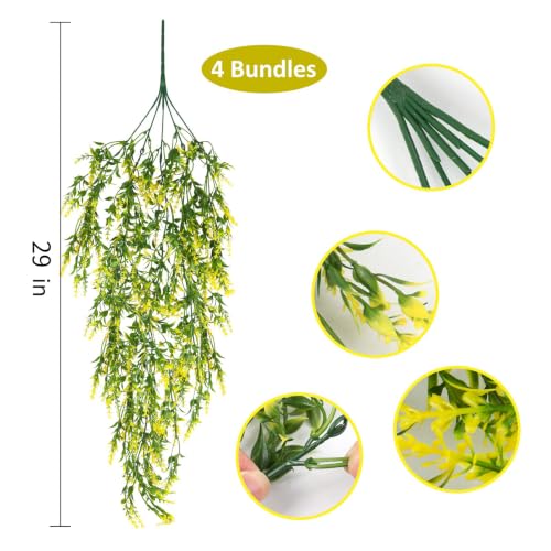 RECUTMS 4PCS Artificial Yellow Lavender Fake Hanging Plants Ivy for Outdoor - color: Yellow