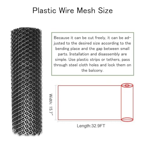Plastic Mesh Fence Roll 15.7" x32.9', Heavy Duty Chicken Wire Barrier for Chicken Coop & Garden Fencing, Animal Enclosure (Dogs/Rabbits), No Tools Needed Easy Install (Black)