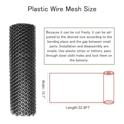Plastic Mesh Fence Roll 15.7" x32.9', Heavy Duty Chicken Wire Barrier for Chicken Coop & Garden Fencing, Animal Enclosure (Dogs/Rabbits), No Tools Needed Easy Install (Black)