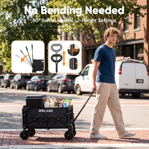 Golabs WA1 Collapsible Folding Wagon Cart, Max 220lb Load, Expands to 100L - color: Wa1 Black