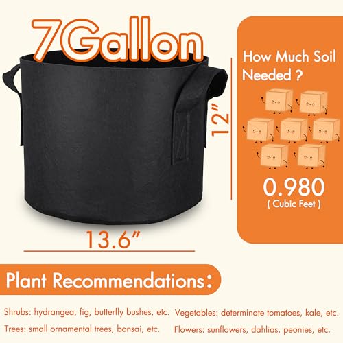 Gardzen 10-Pack 7 Gallon Grow Bags Fabric Pots with Heavy Duty Handles - size: 7 Gallons