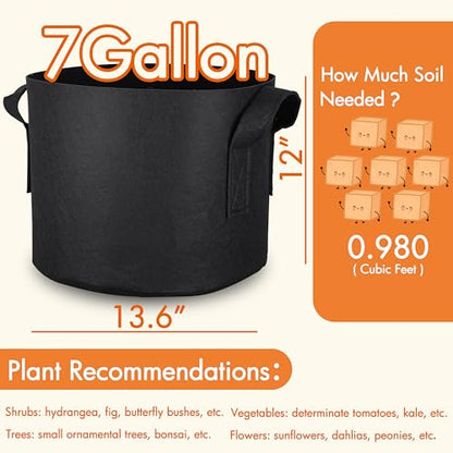 Gardzen 10-Pack 7 Gallon Grow Bags Fabric Pots with Heavy Duty Handles - size: 7 Gallons