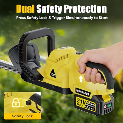 22''Hedge Trimmer Cordless with 2x4.0AH Batteries,21V Electric Bush Clipper - color: yellow