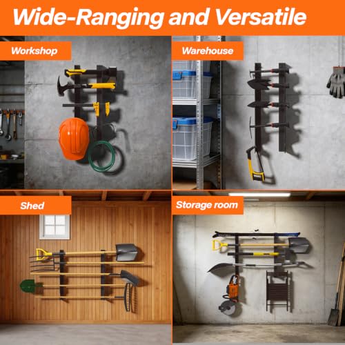 TVKB Garage Tool Organizer Wall Mount, Heavy Duty Shed & Yard Organization Racks for Walls, Horizontal Tool Rack for Shovels, Rakes, Brooms & Long Handled Tools