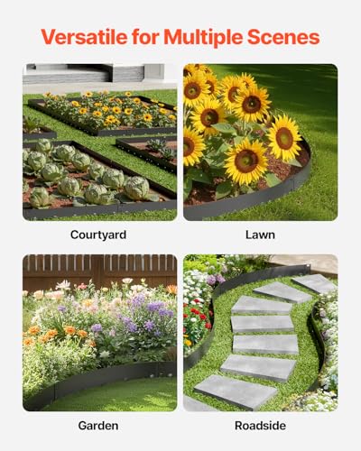 VEVOR Steel Landscape Edging, 5 Packs 39 x 4 in Rust-Resistant Metal Landscape Edging, Bendable Garden Edging Border, Heavy Duty Lawn Edging, Easy-to-Install, Flower Bed Yard Pathway Divider Dark Gray - size: 39" L x 4" H, style: Upgraded version(Black)