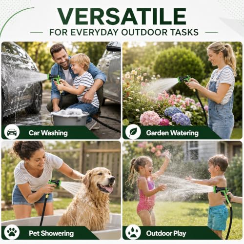 Black Non Expandable Garden Hose 25ft with 10 Function Nozzle, Lightweight 25 ft Water Hose for Yard, Lawn, Camping - color: Blcak, size: 25FT