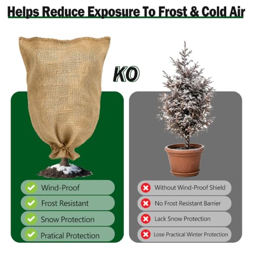 Burlap Fabric Plant Bags 2PCS 40" x 47", Reusable Winter Plant Covers for Freeze Protection, Breathable Frost Resistant Burlap Grow Bags with Drawstring, Heavy Duty Cold Weather Plant Protection - size: 2PCS-40" x 47"