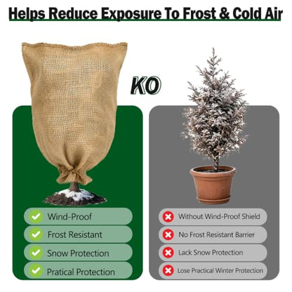 Burlap Fabric Plant Bags 2PCS 40" x 47", Reusable Winter Plant Covers for Freeze Protection, Breathable Frost Resistant Burlap Grow Bags with Drawstring, Heavy Duty Cold Weather Plant Protection - size: 2PCS-40" x 47"