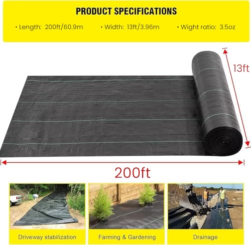 Driveway Fabric, 13x200 ft Road Fabric Commercial Weed Barrier Fabric, Landscape Fabric Heavy Duty 3.5OZ French Drain Fabric for Erosion Control,Landscape Fabric,Weed Barrier,Construction Projects - size: 13x200 ft-3.5OZ