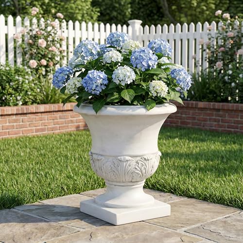 Christopher Knight Home 18.31 Inch Classical Acanthus Leaf Pedestal Urn Planter MGO Outdoor Flower Pot for Garden Patio Front Porch Entrance, Antique White - color: Antique White, Acanthus Leaf