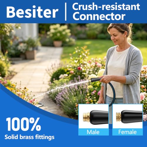 Heavy Duty Garden Hose 100FT, Flexible Water Hose with 10 Function Sprayer - color: Dark Blue, size: 100FT