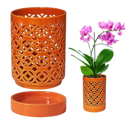 Orchid Pot 4 Inch, Orchid Pots with Holes & Saucers for Repotting, Breathable Slotted Orchid Pots Flower Plant Nursery Pot Orange 2 Pack - color: Orange Plum 2p