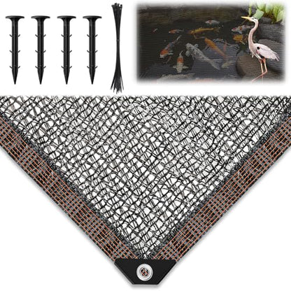 Koi Pond Netting Kit 15 x 20ft, Heavy-Duty Pe, Bird Deer Fence Netting, Durable Net Cover for Leaves, Protect Fish from Blue Heron Bird, Cats & Predators, Stakes & Ties Included - size: 15 x 20ft