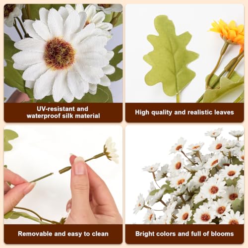 Fake Mums Artificial Fall Flowers for Outdoors Silk Daisy Bulk - color: White