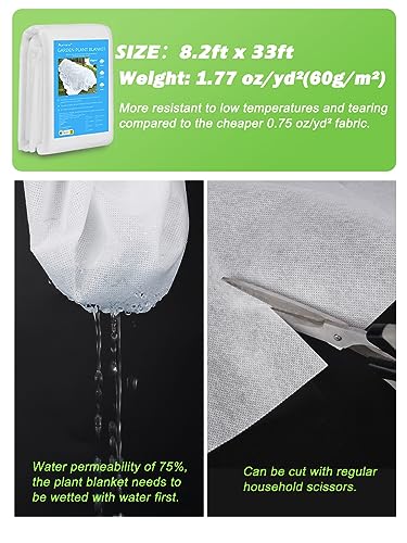 Thicker Plant Covers Freeze Protection 1.77 oz/yd², 8.2ft x 33ft Reusable - size: 8.2 x 33FT