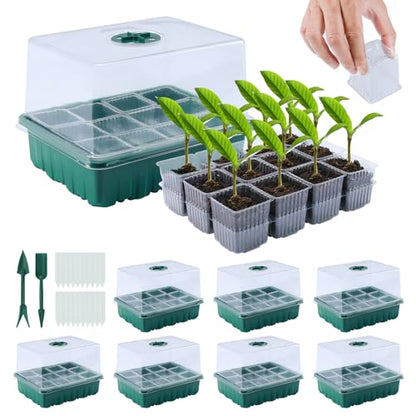 7 Packs Seed Starter Tray, 84 Separate Cells Seedling Starter Trays Kit with Humidity Dome and Base Indoor Greenhouse Mini Propagator, Reusable Seedling Tray for Plants Indoor-Clear