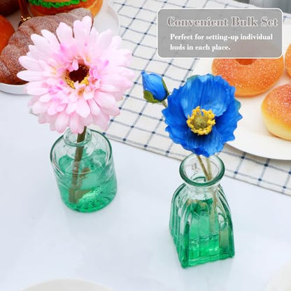 Glass Bud Vases Set of 4, Small Green Flower Vases for Wedding Centerpiece - color: Green