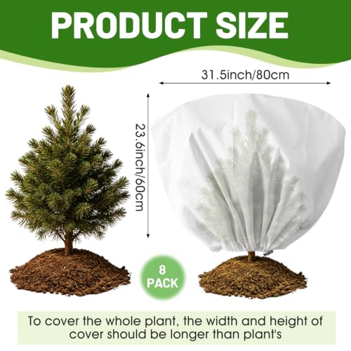 8 Pcs Plant Covers Frost Protection Bag 31.5"X23.6" Winter Reusable Plants Jacket with Drawstring Shrub Protection Wraps Bags Frost Blanket for Winter Outdoor Garden Plants - color: White, size: 31.5 x 23.6 Inch