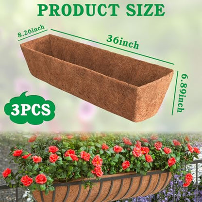 Halatool 3 Pack 36" Trough Coco Liners Replacement for Window Box Planters - size: 36 in