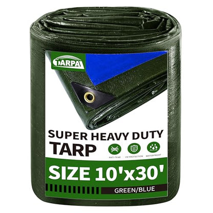 TARPAL 10x30ft Large Tarp Waterproof 16mil Heavy Duty Tarp,Green/Blue tarp - color: Green/Blue, size: 10x30 Feet-Finished size