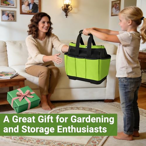 Garden Tool Bag with Waterproof Plastic Base, Heavy-Duty Oxford Garden Tote