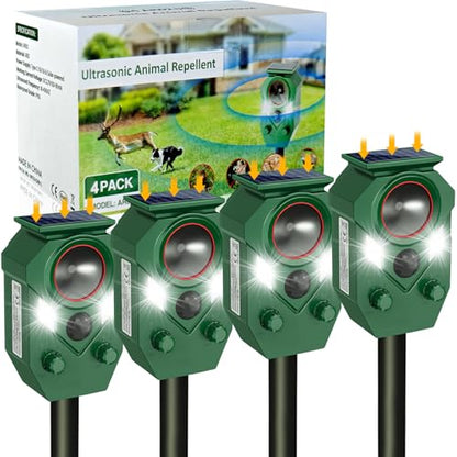 Solar Animal Repellent,Ultrasonic Cat Repellent Outdoor with Motion Sensor,Waterproof Rabbit Repeller with Flashing Light Defender Dog, Mouse,Squirrel,Raccoon,Skunk,Deer for Yard Farm Garden-4 Pack - size: 1 Count (Pack of 4)