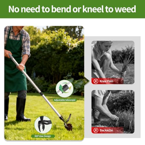 Aluminum Weeder，Stand Up Weed Puller Tool with Long Handle