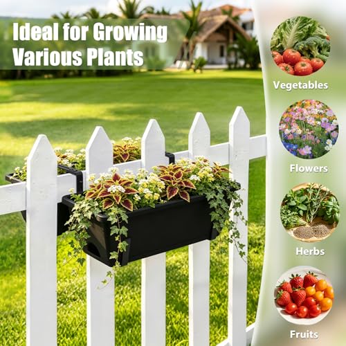 4-Pack Railing Planter Boxes with 2 Sets Double-Sided Adjustable Brackets - color: Black