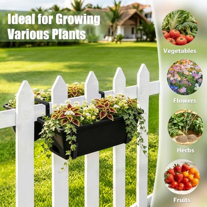 4-Pack Railing Planter Boxes with 2 Sets Double-Sided Adjustable Brackets - color: Black