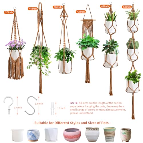 SFENNGPET Macrame Plant Hangers, 6Pack Hanging Planters for Indoor Plants - color: Caramel