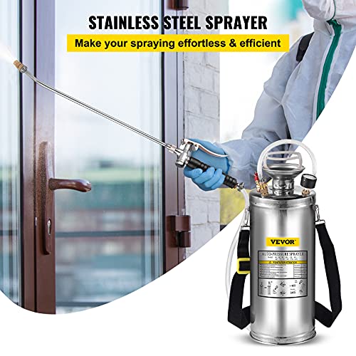 Happybuy 2 Gallon Stainless Steel Sprayer, 20" Wand & 3FT Reinforced Hose, Hand Pump Sprayer with Pressure Gauge, Safety Valve & Adjustable Nozzle, Weed Sprayers for Lawn, Gardening &Sanitizing1 - size: 2 Gallon