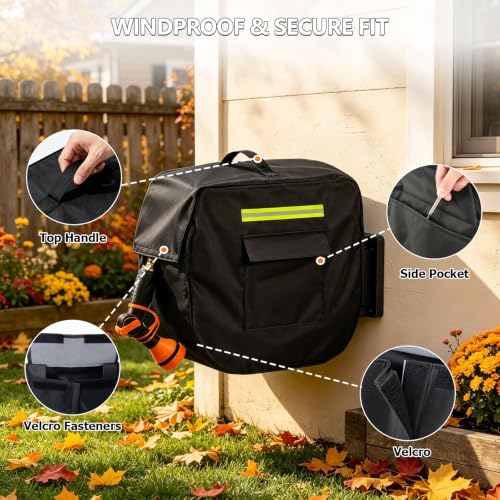 Retractable Garden Hose Reel Cover with Plush Lining, Heavy Duty 100% Waterproof Outdoor Wall Mounted Garden Hose Reel Cover with Side Pocket - 20.9" W x 11.4" D x 18.9" H (Cover Only) - color: Black#1, size: 20.9" W x 11.4" D x 18.9" H