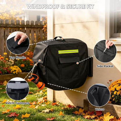 Retractable Garden Hose Reel Cover with Plush Lining, Heavy Duty 100% Waterproof Outdoor Wall Mounted Garden Hose Reel Cover with Side Pocket - 20.9" W x 11.4" D x 18.9" H (Cover Only) - color: Black#1, size: 20.9" W x 11.4" D x 18.9" H
