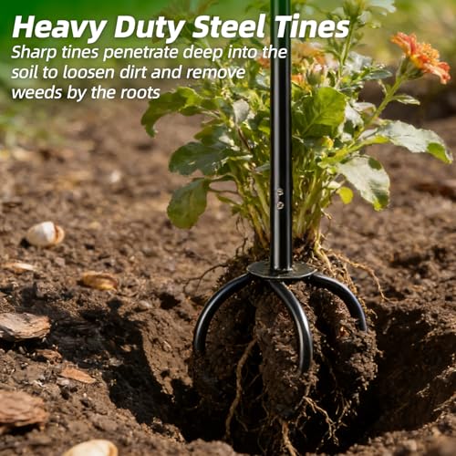 Garden Twist Tiller Cultivator, Manual Hand Tiller Garden Claw Heavy Duty, Lawn Aerator Soil Lossener with Steel Tines and Ergonomic Handle for Garden Bed and Plant Box